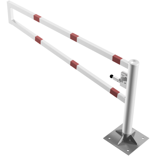 Swiveling gates | to be fixed by plugs, hot-dip galvanized and white coated with red reflecting rings | total width: 2000 mm | with triangular lock